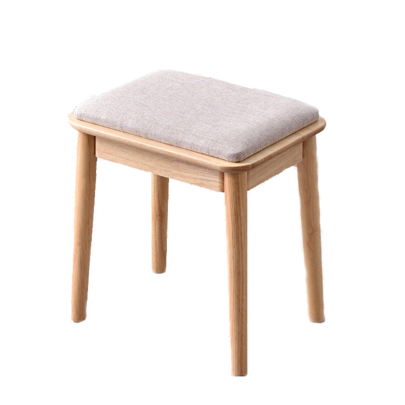 Modern Minimalist Solid Wood & Cotton Linen Rectangular Vanity Stool With Upholstered Seat For Bedroom