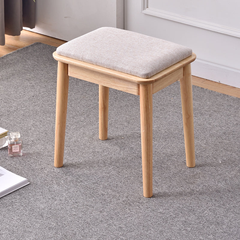 Modern Minimalist Solid Wood & Cotton Linen Rectangular Vanity Stool With Upholstered Seat For Bedroom