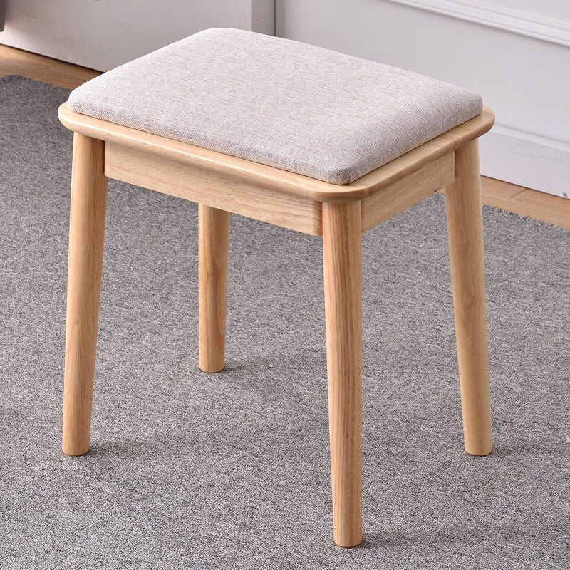Modern Minimalist Solid Wood & Cotton Linen Rectangular Vanity Stool With Upholstered Seat For Bedroom