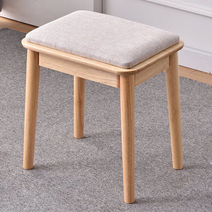 Modern Minimalist Solid Wood & Cotton Linen Rectangular Vanity Stool With Upholstered Seat For Bedroom