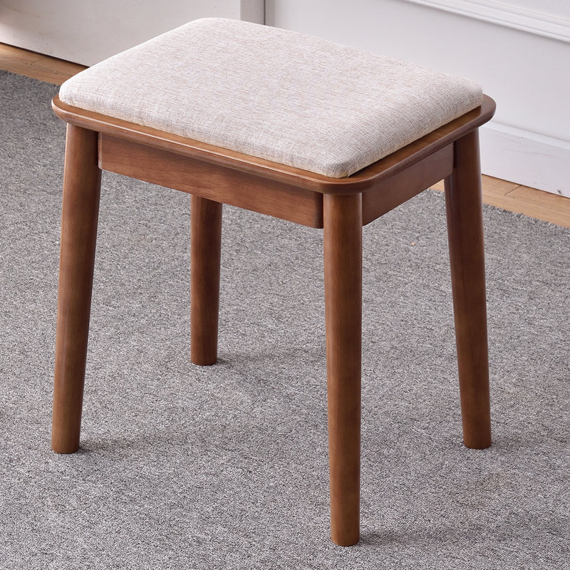 Modern Minimalist Solid Wood & Cotton Linen Rectangular Vanity Stool With Upholstered Seat For Bedroom