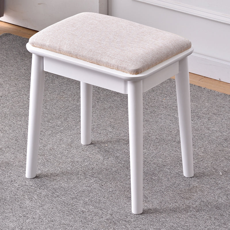 Modern Minimalist Solid Wood & Cotton Linen Rectangular Vanity Stool With Upholstered Seat For Bedroom