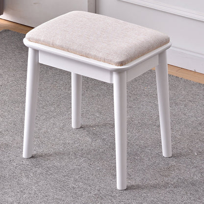 Modern Minimalist Solid Wood & Cotton Linen Rectangular Vanity Stool With Upholstered Seat For Bedroom