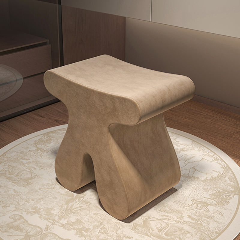 Modern Minimalist Solid Wood Plywood & Velvet Sculptural Rounded Low Stool For Bedroom