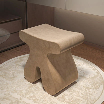 Modern Minimalist Solid Wood Plywood & Velvet Sculptural Rounded Low Stool For Bedroom