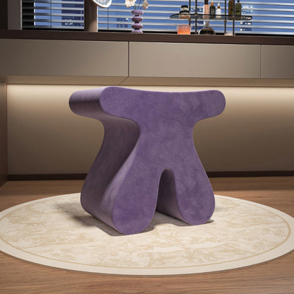 Modern Minimalist Solid Wood Plywood & Velvet Sculptural Rounded Low Stool For Bedroom