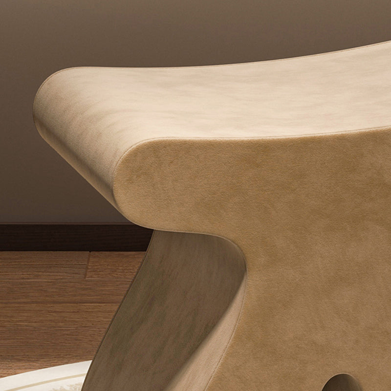 Modern Minimalist Solid Wood Plywood & Velvet Sculptural Rounded Low Stool For Bedroom