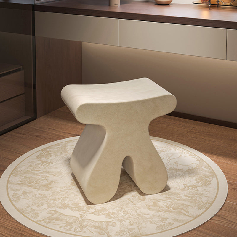 Modern Minimalist Solid Wood Plywood & Velvet Sculptural Rounded Low Stool For Bedroom