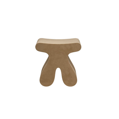 Modern Minimalist Solid Wood Plywood & Velvet Sculptural Rounded Low Stool For Bedroom