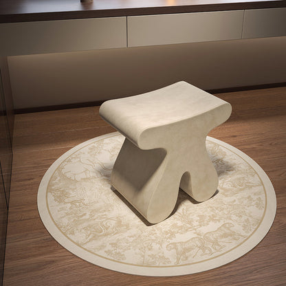 Modern Minimalist Solid Wood Plywood & Velvet Sculptural Rounded Low Stool For Bedroom
