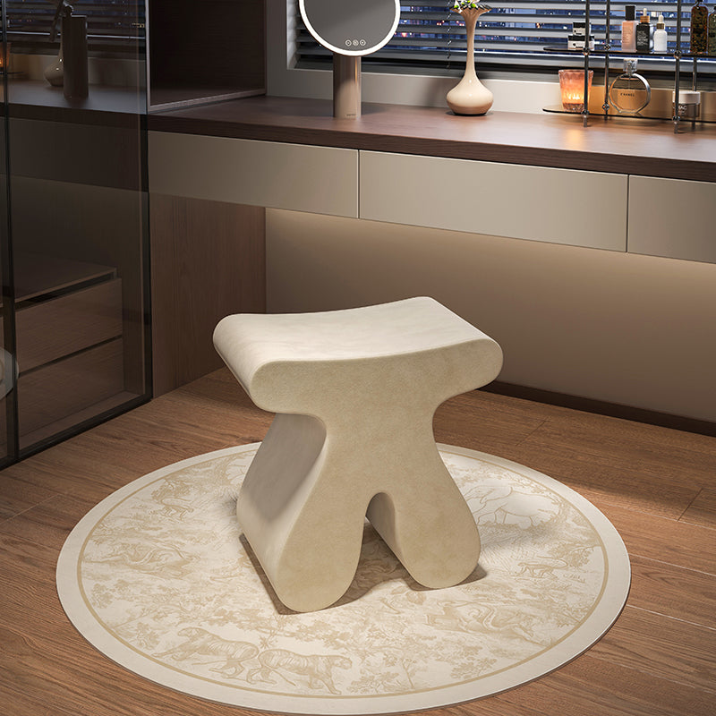 Modern Minimalist Solid Wood Plywood & Velvet Sculptural Rounded Low Stool For Bedroom