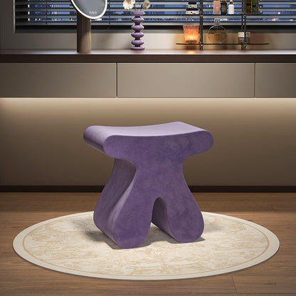Modern Minimalist Solid Wood Plywood & Velvet Sculptural Rounded Low Stool For Bedroom
