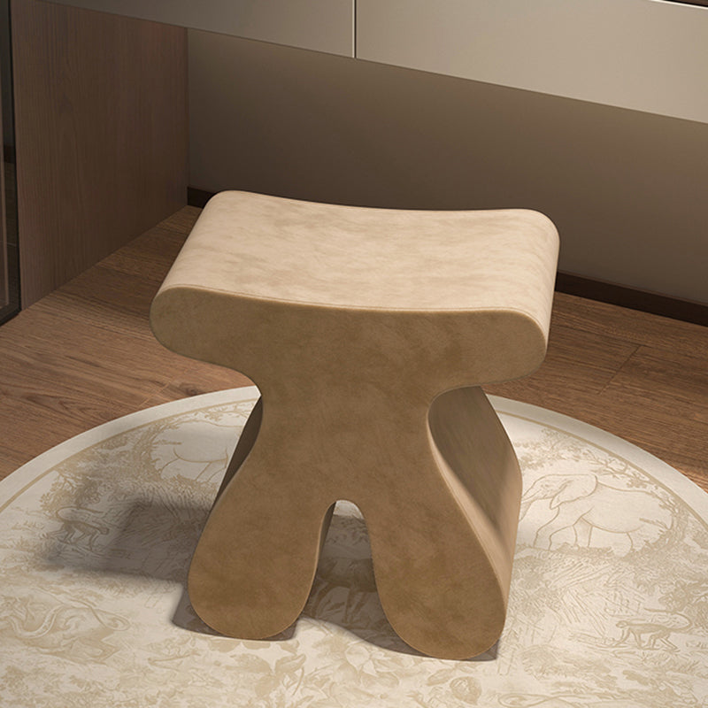 Modern Minimalist Solid Wood Plywood & Velvet Sculptural Rounded Low Stool For Bedroom