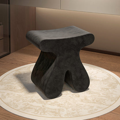 Modern Minimalist Solid Wood Plywood & Velvet Sculptural Rounded Low Stool For Bedroom