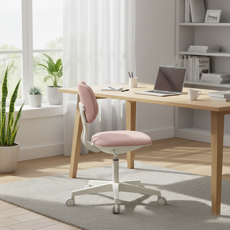 Modern Minimalist PP & Nylon & Linen Metal Swivel Desk Chair With Adjustable Height & Backrest For Home Office & Bedroom