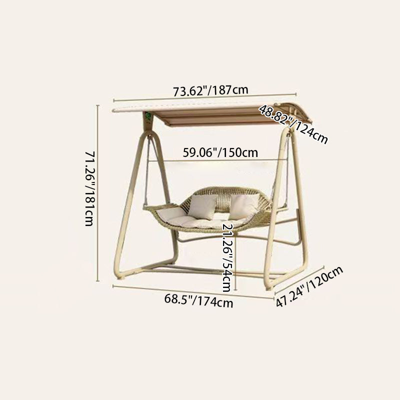 Contemporary Nordic Steel Frame PE Wicker 2-Seat Outdoor Patio Rocking Chair With Waterproof Cushions & Canopy For Backyard & Garden