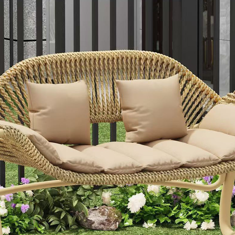 Contemporary Nordic Steel Frame PE Wicker 2-Seat Outdoor Patio Rocking Chair With Waterproof Cushions & Canopy For Backyard & Garden