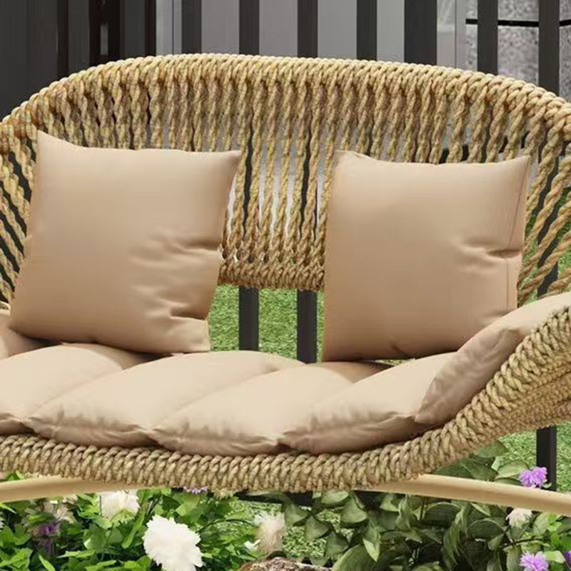 Contemporary Nordic Steel Frame PE Wicker 2-Seat Outdoor Patio Rocking Chair With Waterproof Cushions & Canopy For Backyard & Garden