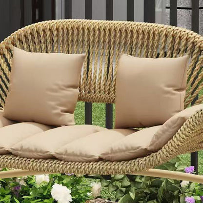 Contemporary Nordic Steel Frame PE Wicker 2-Seat Outdoor Patio Rocking Chair With Waterproof Cushions & Canopy For Backyard & Garden