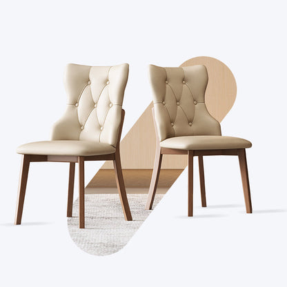 Modern Luxury Solid Wood & Faux Leather Upholstered Seat Dining Chair With Backrest Set Of 2 For Dining Room