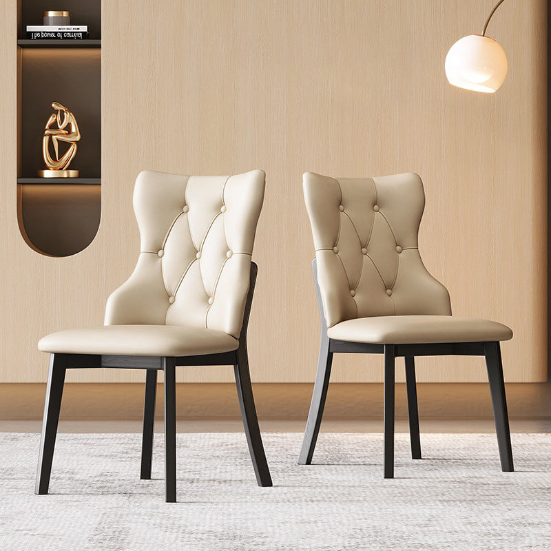 Modern Luxury Solid Wood & Faux Leather Upholstered Seat Dining Chair With Backrest Set Of 2 For Dining Room