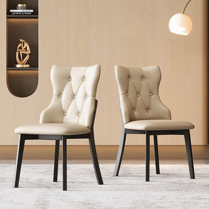 Modern Luxury Solid Wood & Faux Leather Upholstered Seat Dining Chair With Backrest Set Of 2 For Dining Room