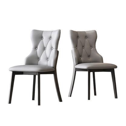 Modern Luxury Solid Wood & Faux Leather Upholstered Seat Dining Chair With Backrest Set Of 2 For Dining Room