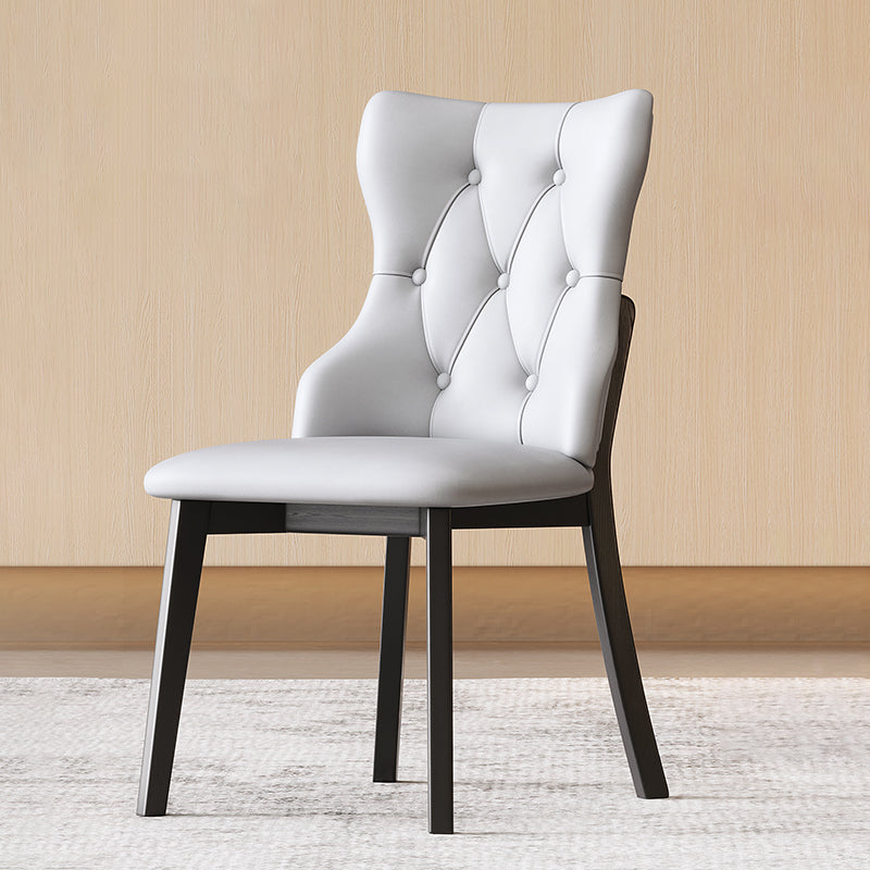 Modern Luxury Solid Wood & Faux Leather Upholstered Seat Dining Chair With Backrest Set Of 2 For Dining Room