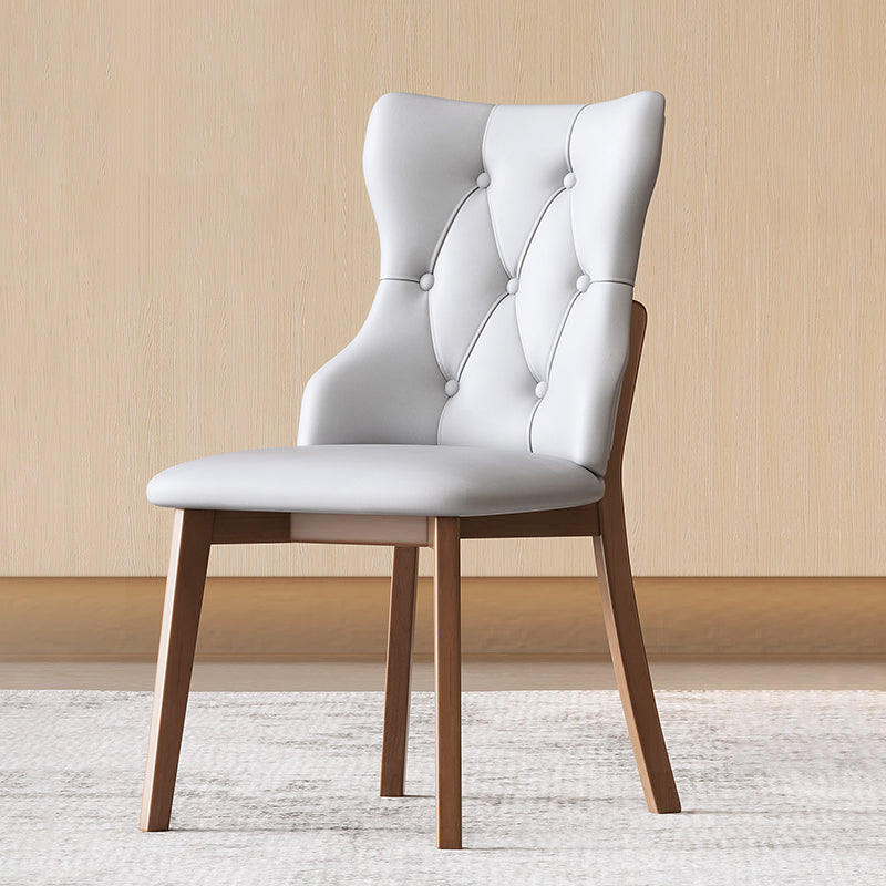 Modern Luxury Solid Wood & Faux Leather Upholstered Seat Dining Chair With Backrest Set Of 2 For Dining Room