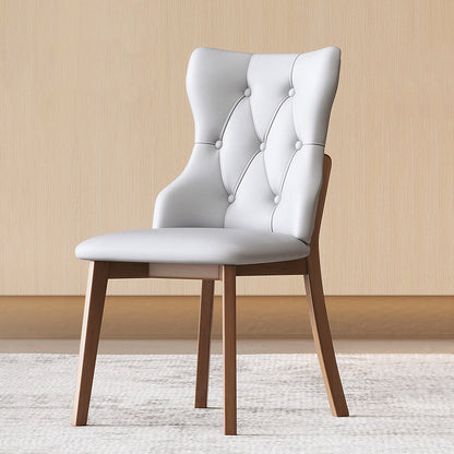 Modern Luxury Solid Wood & Faux Leather Upholstered Seat Dining Chair With Backrest Set Of 2 For Dining Room