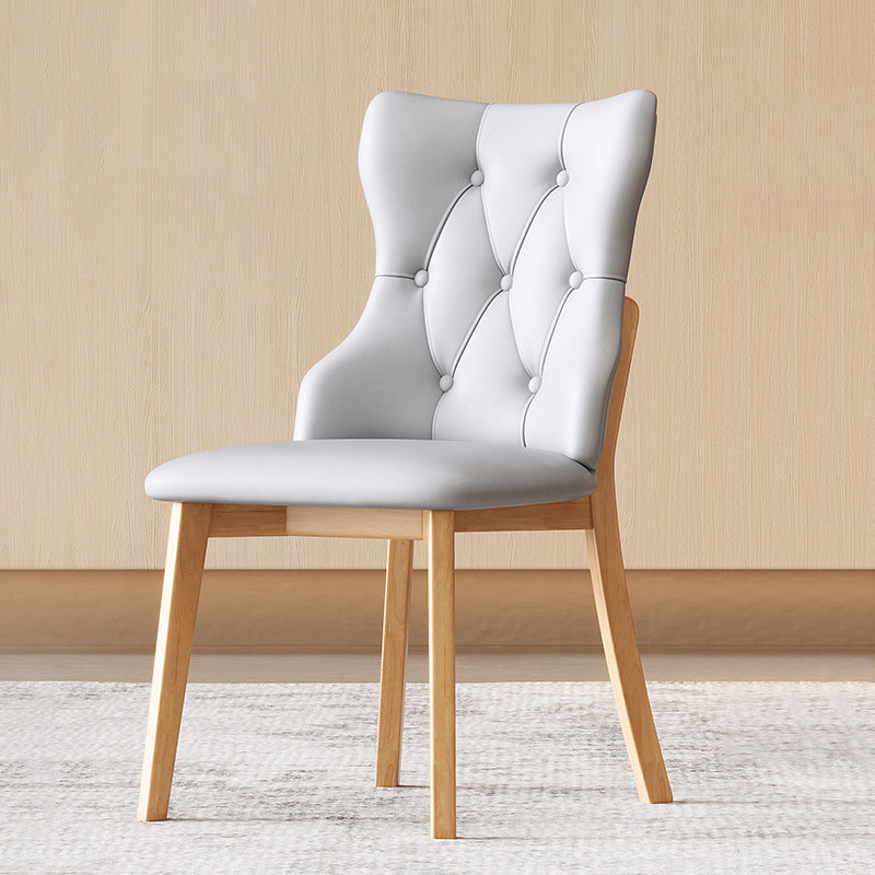 Modern Luxury Solid Wood & Faux Leather Upholstered Seat Dining Chair With Backrest Set Of 2 For Dining Room
