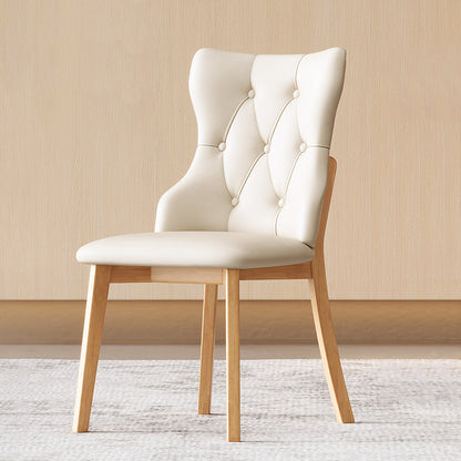 Modern Luxury Solid Wood & Faux Leather Upholstered Seat Dining Chair With Backrest Set Of 2 For Dining Room