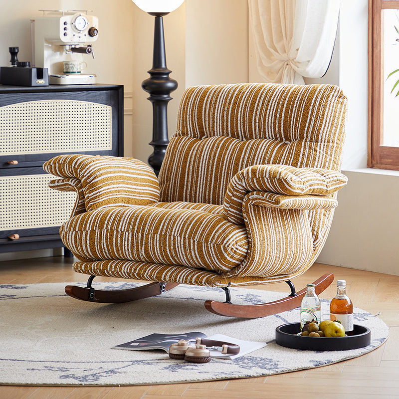 Contemporary Retro Velvet Iron & Wood Plush Upholstered Rocking Chair With Armrests & Reclining Function For Living Room