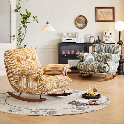 Contemporary Retro Velvet Iron & Wood Plush Upholstered Rocking Chair With Armrests & Reclining Function For Living Room