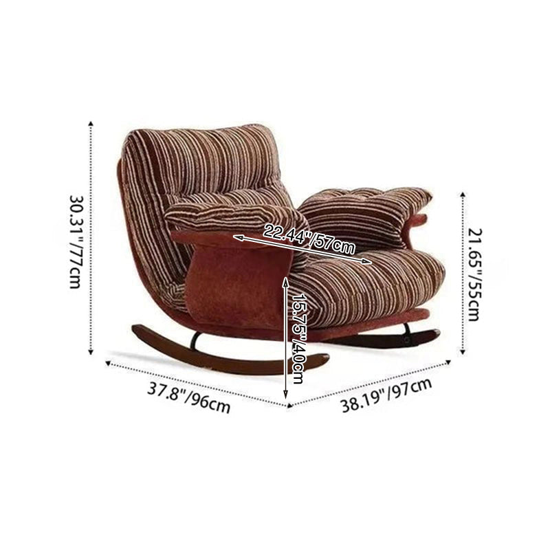 Contemporary Retro Velvet Iron & Wood Plush Upholstered Rocking Chair With Armrests & Reclining Function For Living Room