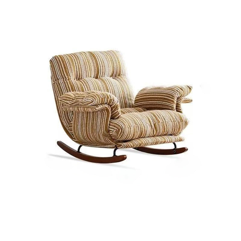 Contemporary Retro Velvet Iron & Wood Plush Upholstered Rocking Chair With Armrests & Reclining Function For Living Room