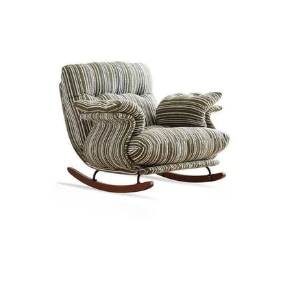 Contemporary Retro Velvet Iron & Wood Plush Upholstered Rocking Chair With Armrests & Reclining Function For Living Room