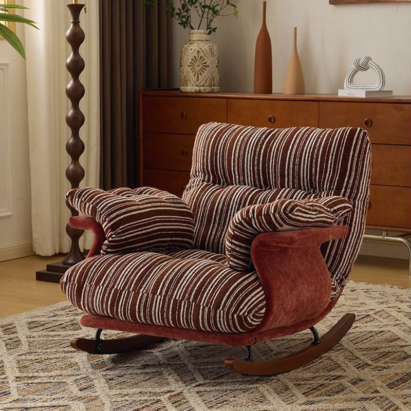 Contemporary Retro Velvet Iron & Wood Plush Upholstered Rocking Chair With Armrests & Reclining Function For Living Room