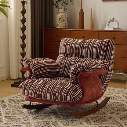 Contemporary Retro Velvet Iron & Wood Plush Upholstered Rocking Chair With Armrests & Reclining Function For Living Room
