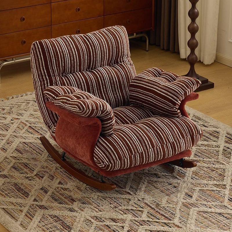 Contemporary Retro Velvet Iron & Wood Plush Upholstered Rocking Chair With Armrests & Reclining Function For Living Room