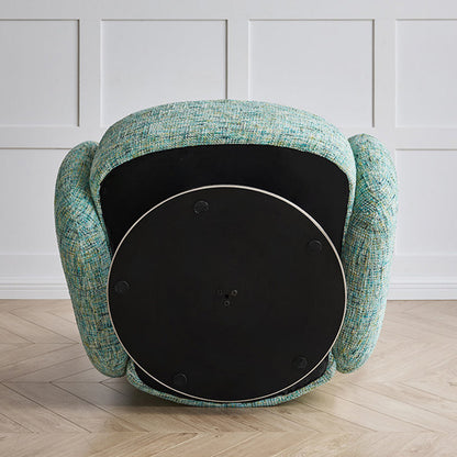 Traditional Vintage Stainless Steel & Chenille Swivel Upholstery Accent Chair With Backrest & Armrest Curved Silhouette For Living Room