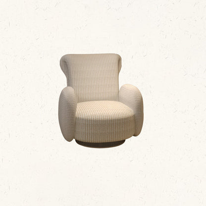 Traditional Vintage Stainless Steel & Chenille Swivel Upholstery Accent Chair With Backrest & Armrest Curved Silhouette For Living Room
