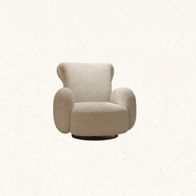 Traditional Vintage Stainless Steel & Chenille Swivel Upholstery Accent Chair With Backrest & Armrest Curved Silhouette For Living Room