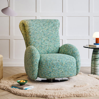 Traditional Vintage Stainless Steel & Chenille Swivel Upholstery Accent Chair With Backrest & Armrest Curved Silhouette For Living Room