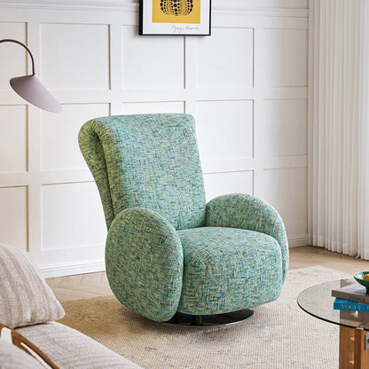 Traditional Vintage Stainless Steel & Chenille Swivel Upholstery Accent Chair With Backrest & Armrest Curved Silhouette For Living Room
