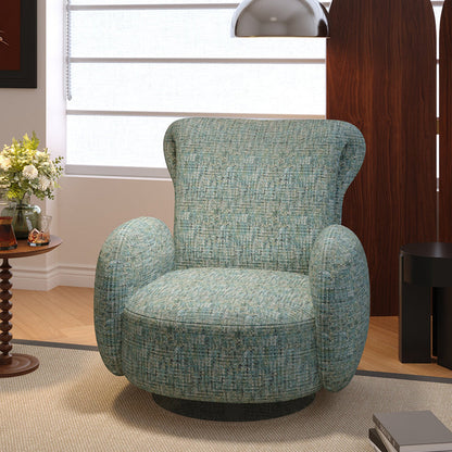 Traditional Vintage Stainless Steel & Chenille Swivel Upholstery Accent Chair With Backrest & Armrest Curved Silhouette For Living Room
