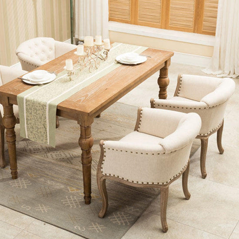 Traditional French Solid Wood & Linen Fabric Upholstered Accent Chair With Armrests And Backrest For Living Room