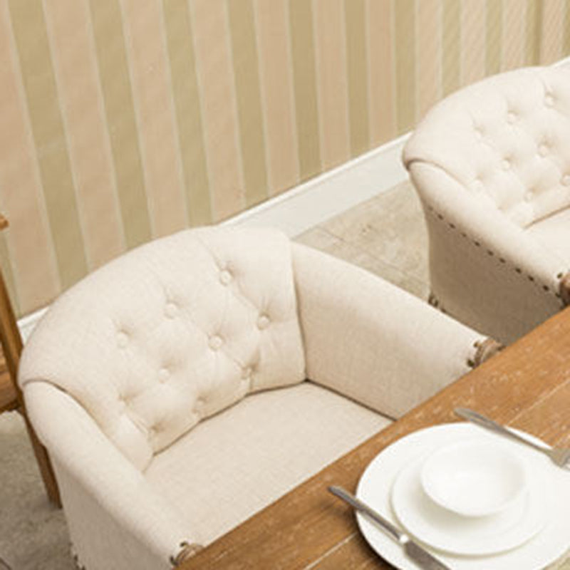 Traditional French Solid Wood & Linen Fabric Upholstered Accent Chair With Armrests And Backrest For Living Room