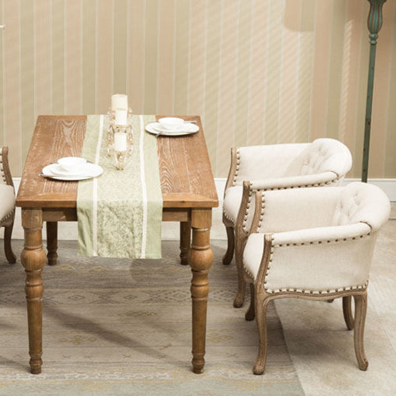 Traditional French Solid Wood & Linen Fabric Upholstered Accent Chair With Armrests And Backrest For Living Room