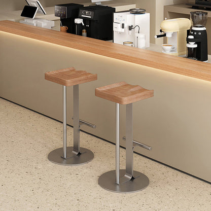 Modern Minimalist Rectangular Wrought Iron Solid Wood Bar Stool With Footrest For Dining Room